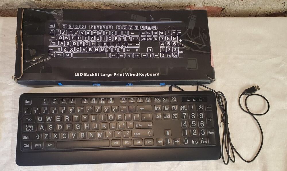 LED Backlit Large Print Wired Keyboard USB Black Computer PC Desktop